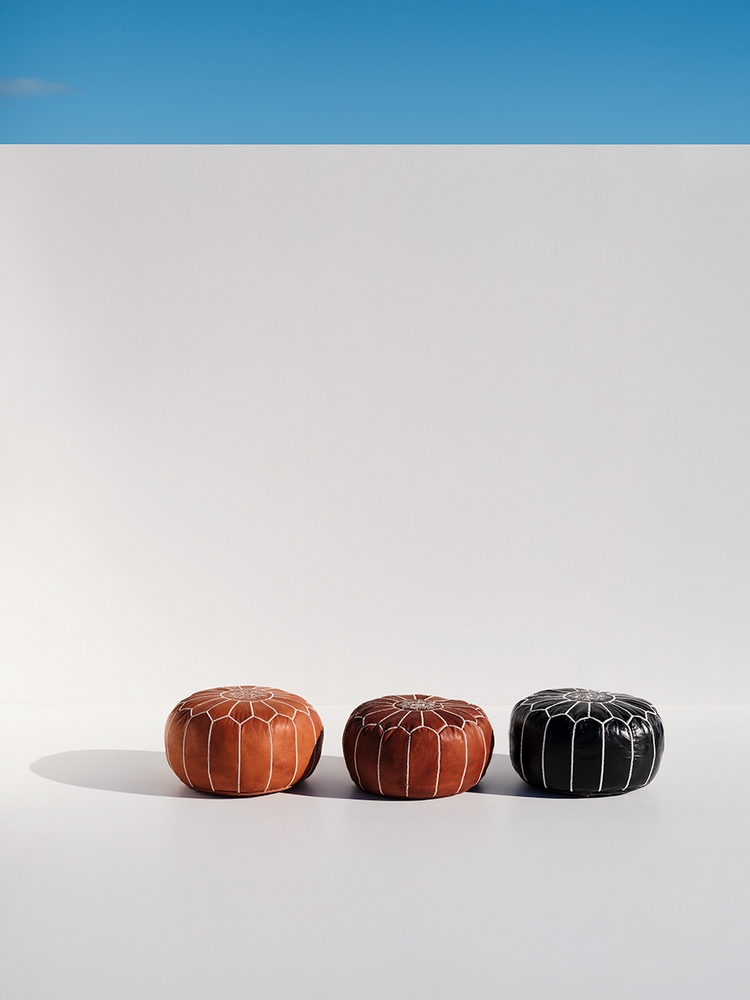 Jakaria Leather Brown & Black Ottoman 