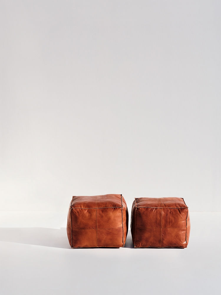 Jakaria Leather Brown Ottoman